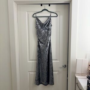 Zara Metallic Silver Evening Dress